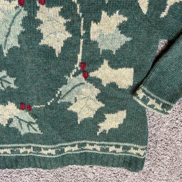 90s Vintage Susan Bristol Shetland Wool Cardigan Sweater Christmas Holly Size XL - Picture 4 of 11